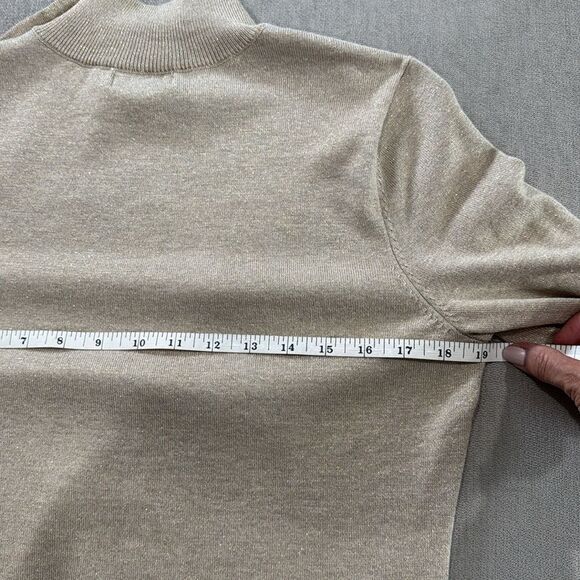 Calvin Klein women’s sweater Beige Tan Gold Shimmer Mock Neck Medium Long Sleeve - Picture 8 of 11